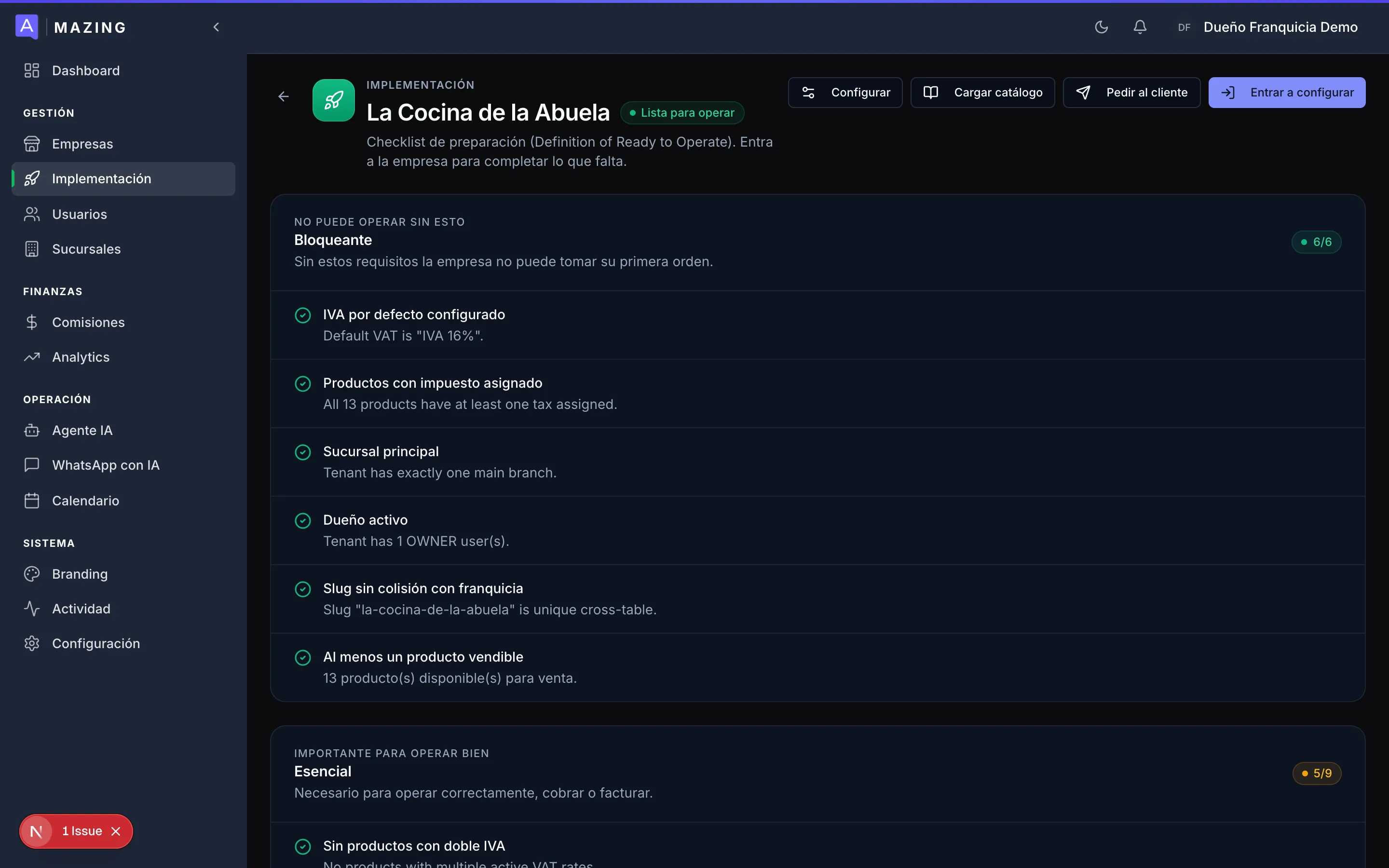 Detalle de la empresa con el checklist DoRO