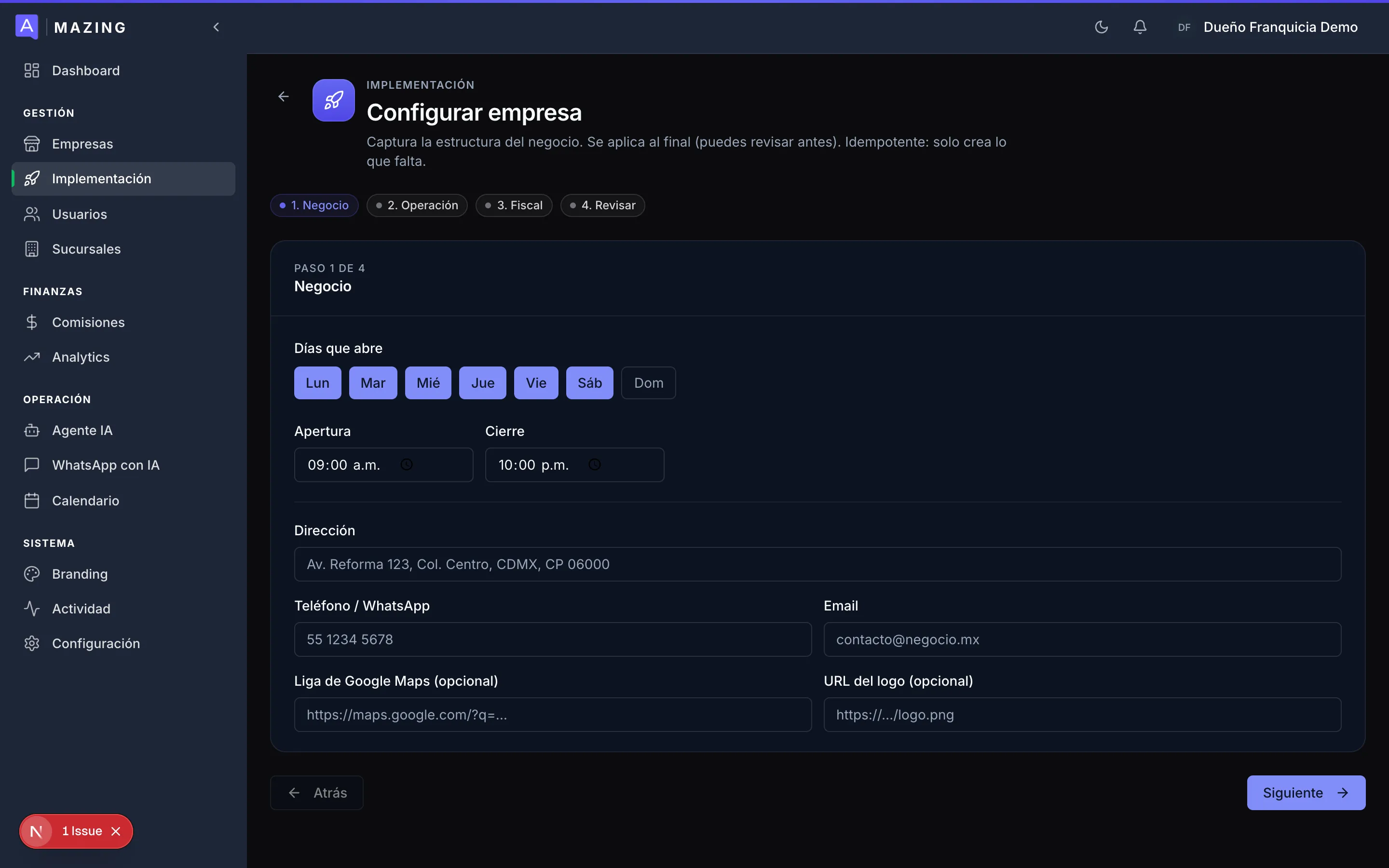 Wizard de configuración